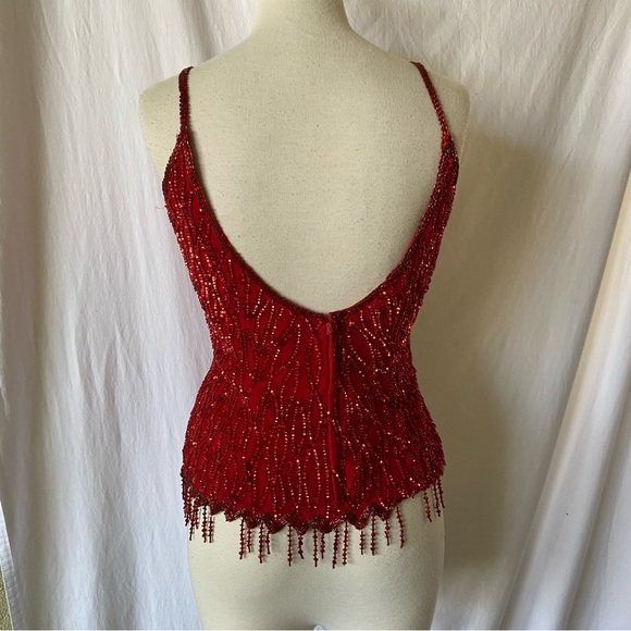 Vintage Sequin Two Piece Silk Pant Set Red - Picture 5 of 10